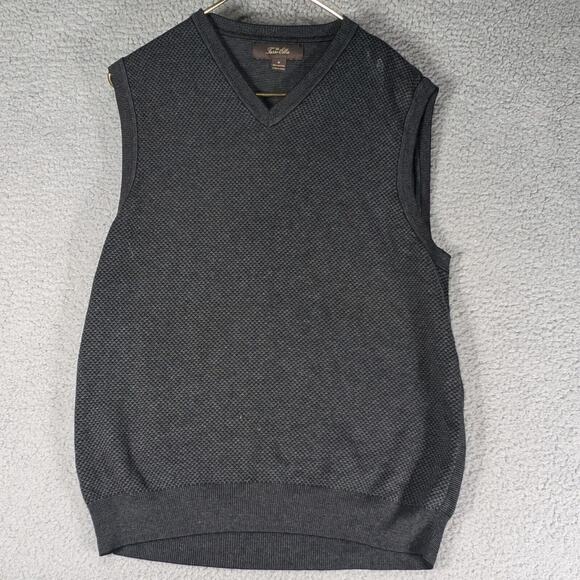 Tasso Elba Vest Mens Size Medium Grey Sleeveless Tight Knit Sweater Vest - Picture 1 of 6